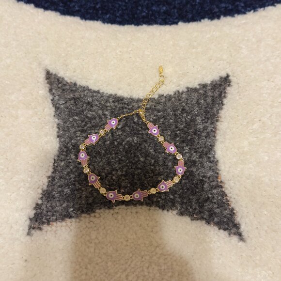 Hamsa Hand Light Purple Color Gold Plated Bracelet - Picture 1 of 2